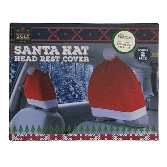 Santa Hat Car Seat Headrest Covers Auto Accessory Car Decoration 2 Pack - Picture 9 of 14